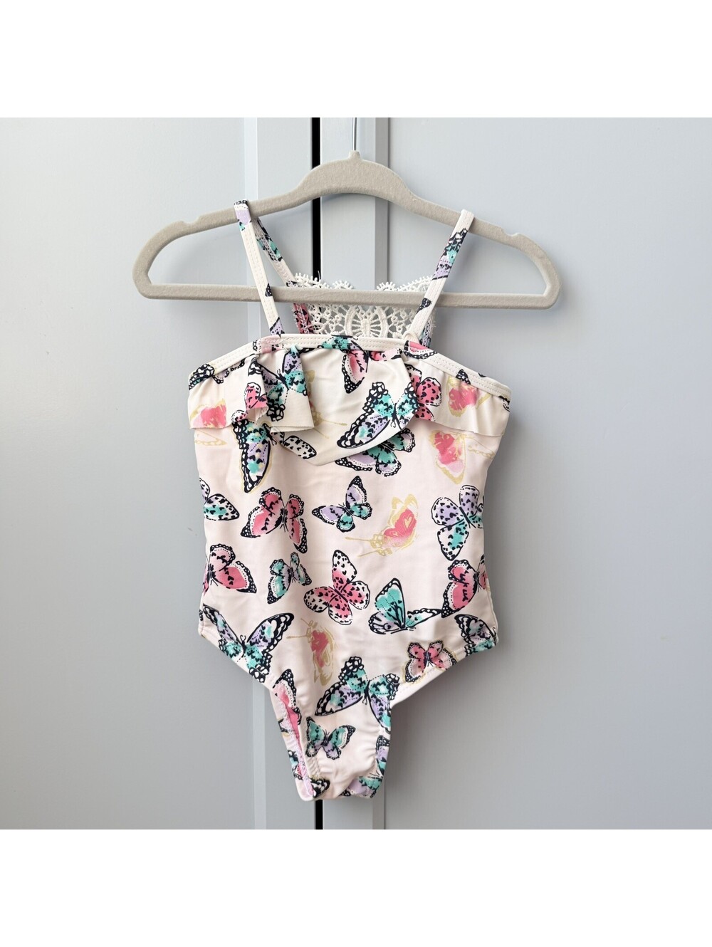 Limited Too Swimsuit Toddler Girls Sz. 2T Ivory Butterfly 1 piece UPF 50+